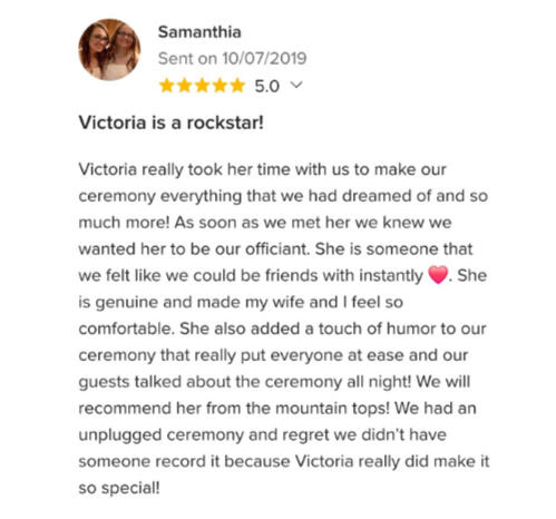Wedding Officiant Review Review Reverend Victoria Meyer